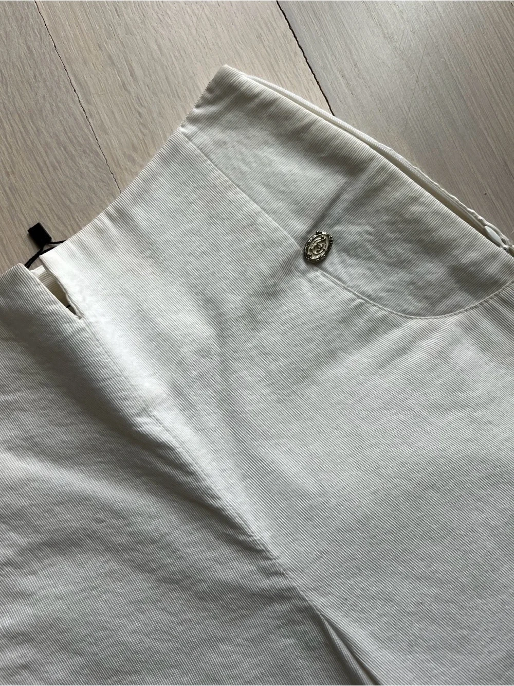 CHANEL Cream Wide-Leg High-Rise Chinos